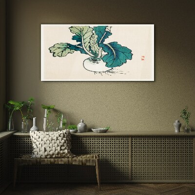 Green radish on a light background Glass art print