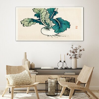 Green radish on a light background Glass art print