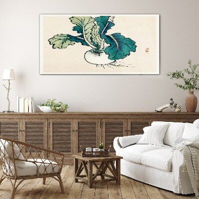 Green radish on a light background Glass art print