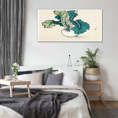 Green radish on a light background Glass art print