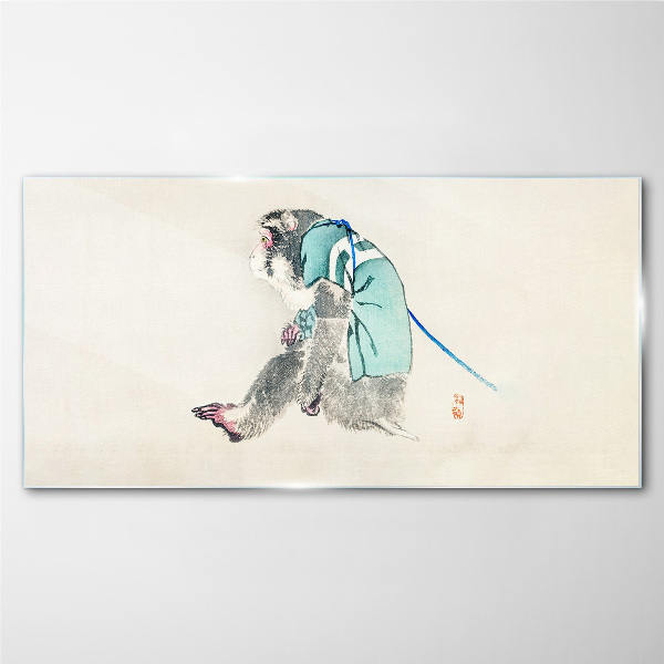 Monkey in green suit Wall art on glass