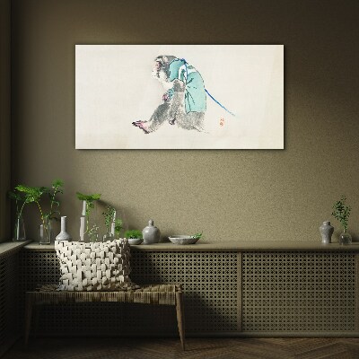 Monkey in green suit Wall art on glass