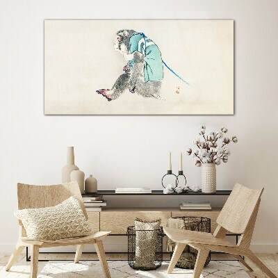 Monkey in green suit Wall art on glass