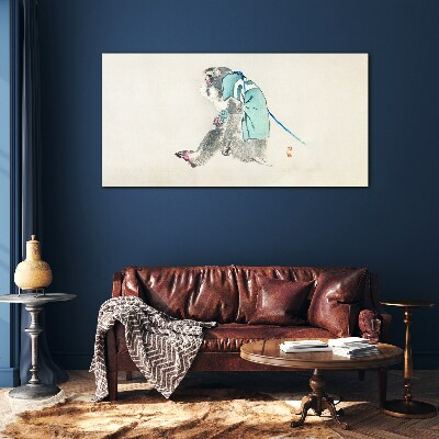 Monkey in green suit Wall art on glass