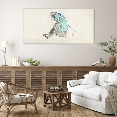 Monkey in green suit Wall art on glass