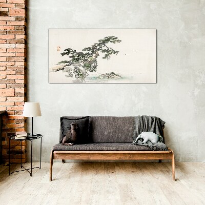 Peaceful landscape with a pine tree Glass art print