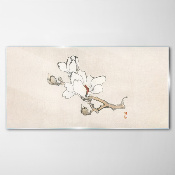 Magnolia flowers on a light background Wall art on glass