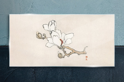 Magnolia flowers on a light background Wall art on glass