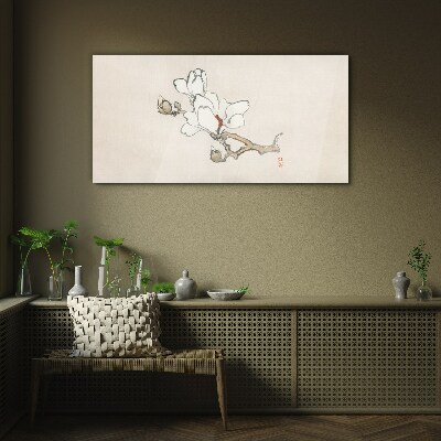 Magnolia flowers on a light background Wall art on glass