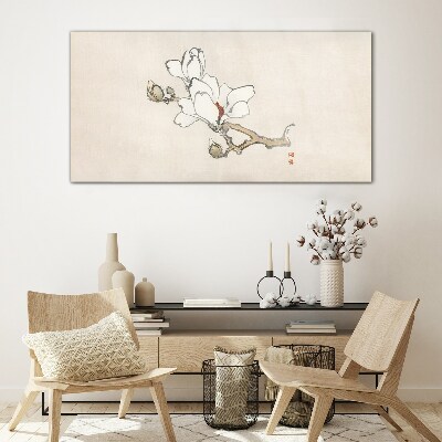 Magnolia flowers on a light background Wall art on glass