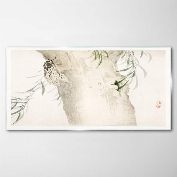 Cicada on the branch background Wall art on glass