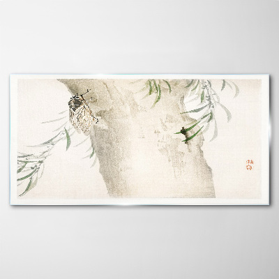 Cicada on the branch background Wall art on glass