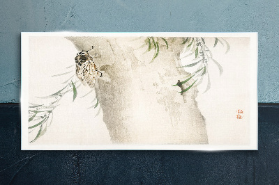 Cicada on the branch background Wall art on glass