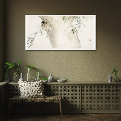 Cicada on the branch background Wall art on glass
