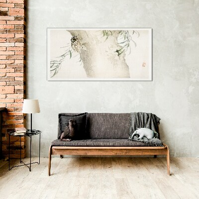 Cicada on the branch background Wall art on glass