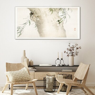 Cicada on the branch background Wall art on glass