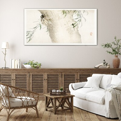 Cicada on the branch background Wall art on glass