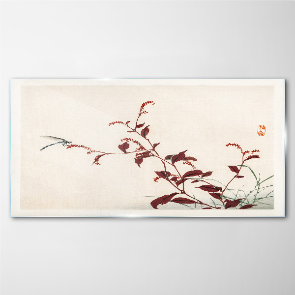 Slender branches with a dragonfly Wall art on glass