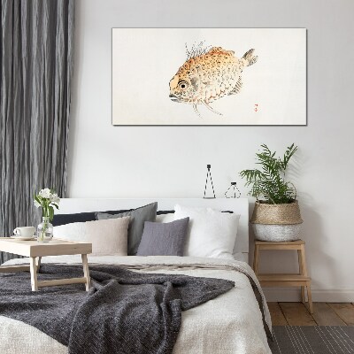 Gold fish on white background Glass art print