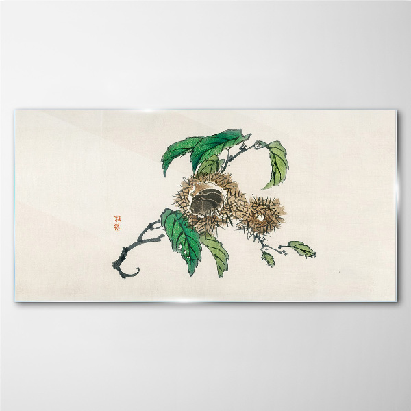 Chestnut branch with leaves Glass art print