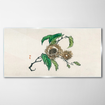 Chestnut branch with leaves Glass art print