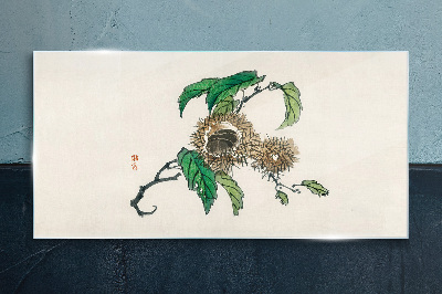 Chestnut branch with leaves Glass art print