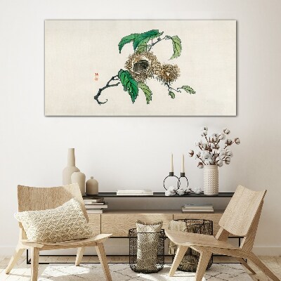 Chestnut branch with leaves Glass art print
