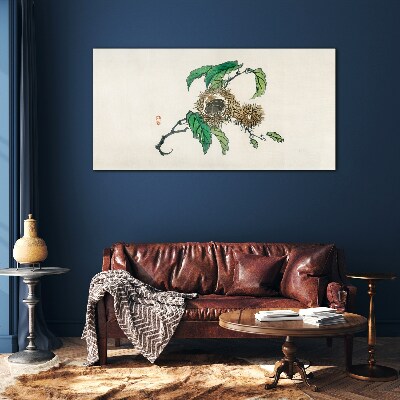 Chestnut branch with leaves Glass art print