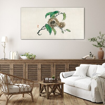 Chestnut branch with leaves Glass art print