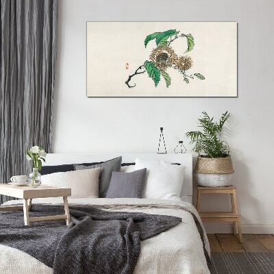 Chestnut branch with leaves Glass art print
