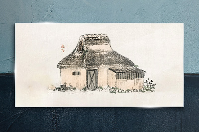 Country cottage with grass roof Wall art on glass