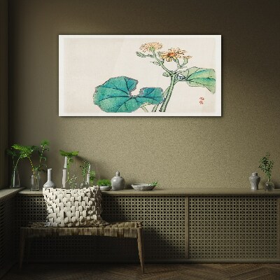 Lotus flowers and leaves Wall art on glass