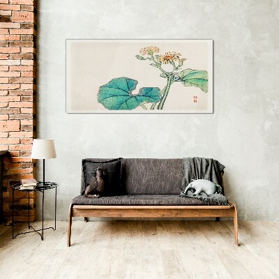 Lotus flowers and leaves Wall art on glass
