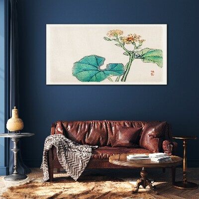 Lotus flowers and leaves Wall art on glass