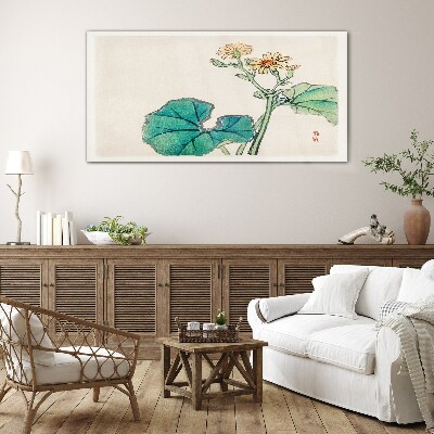 Lotus flowers and leaves Wall art on glass
