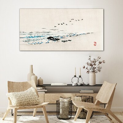 Beach sea birds Glass Print