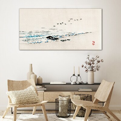 Peaceful coast with birds Glass art print