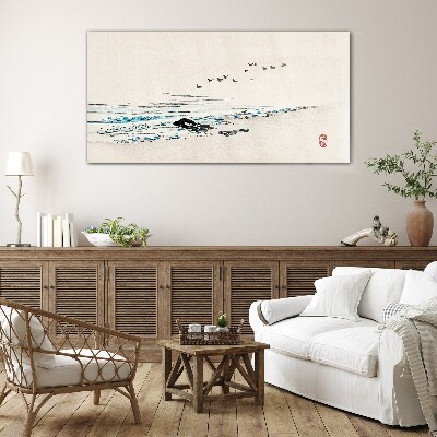 Peaceful coast with birds Glass art print