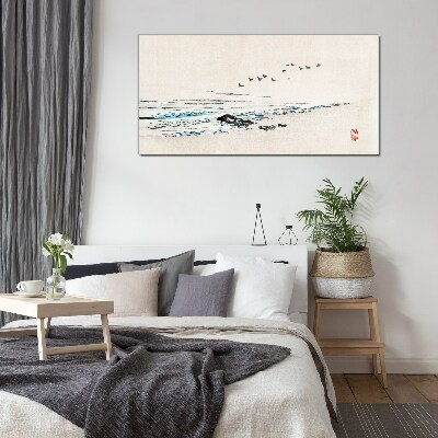 Peaceful coast with birds Glass art print