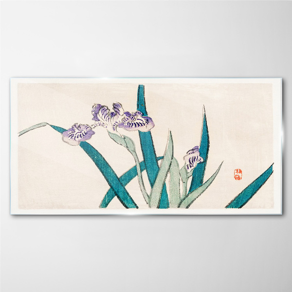 Iris flowers on a light background Wall art on glass