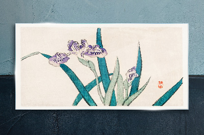 Iris flowers on a light background Wall art on glass
