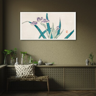 Iris flowers on a light background Wall art on glass