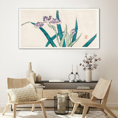 Iris flowers on a light background Wall art on glass