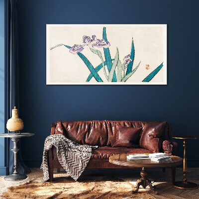 Iris flowers on a light background Wall art on glass