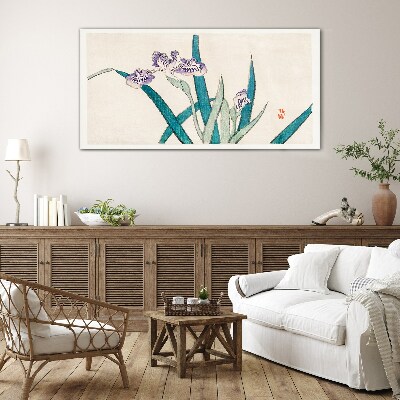 Iris flowers on a light background Wall art on glass
