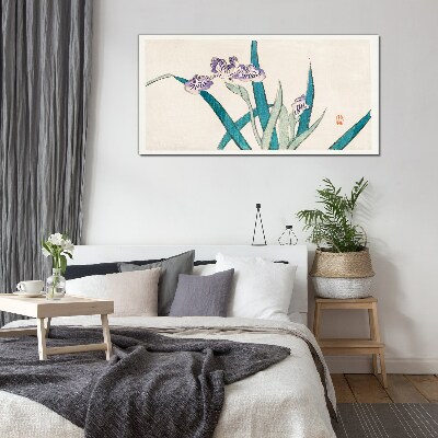 Iris flowers on a light background Wall art on glass