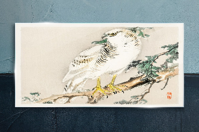 Falcon on a branch Glass art print