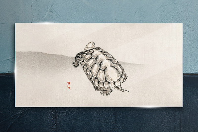 Turtle on a minimalist background Glass art print