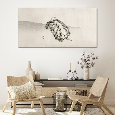 Turtle on a minimalist background Glass art print