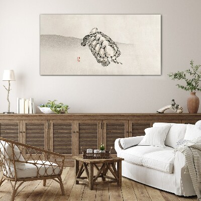 Turtle on a minimalist background Glass art print